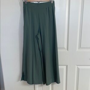 Wide Leg Deep Green Women's Pants with Elastic Waist
